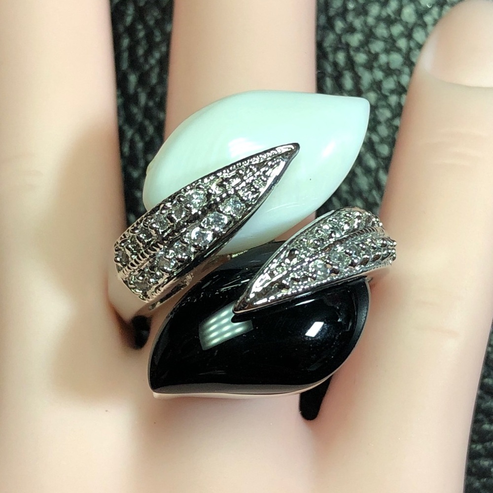 Black White Wrap Ring Crystal Silver Camille Lucie